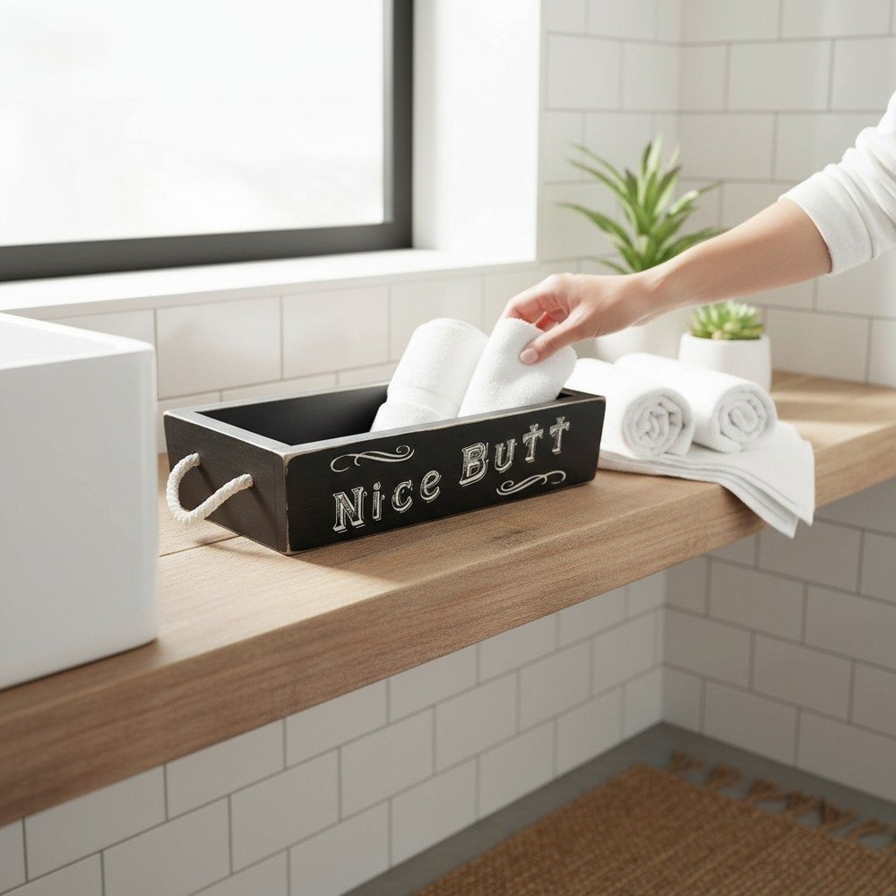 Main Event Toilet Box Diaper Caddy Large Black Wood Nice New